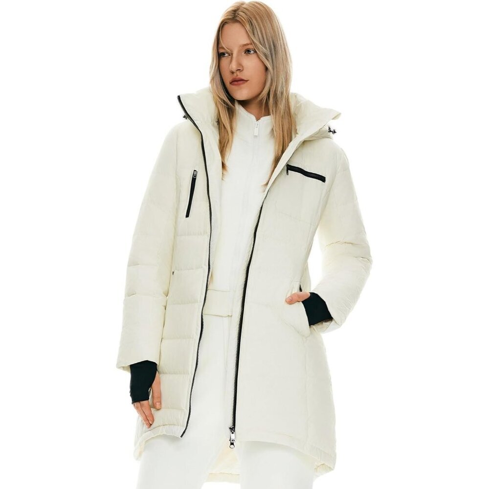 Women's Cannoli Cream Down Hooded Puffer Quilted Jacket Coat Winter Outerwear - Picture 1 of 8
